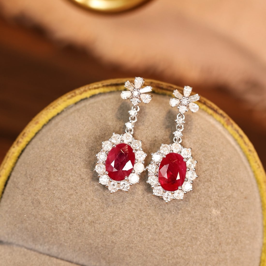 14k Gold 3.38 Ctw Vivid Red Natural Ruby & Diamond Earrings - 4