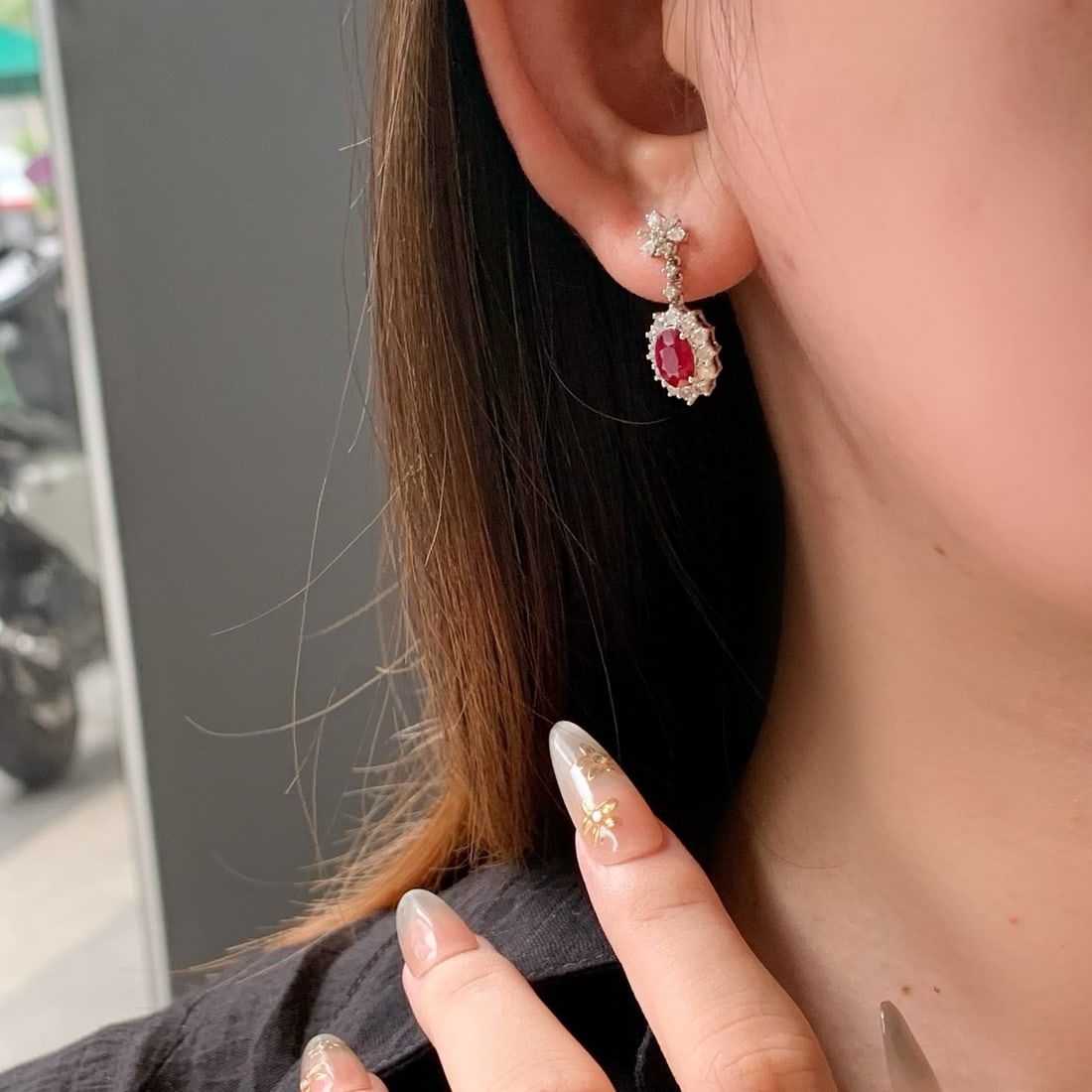 14k Gold 3.38 Ctw Vivid Red Natural Ruby & Diamond Earrings - 5