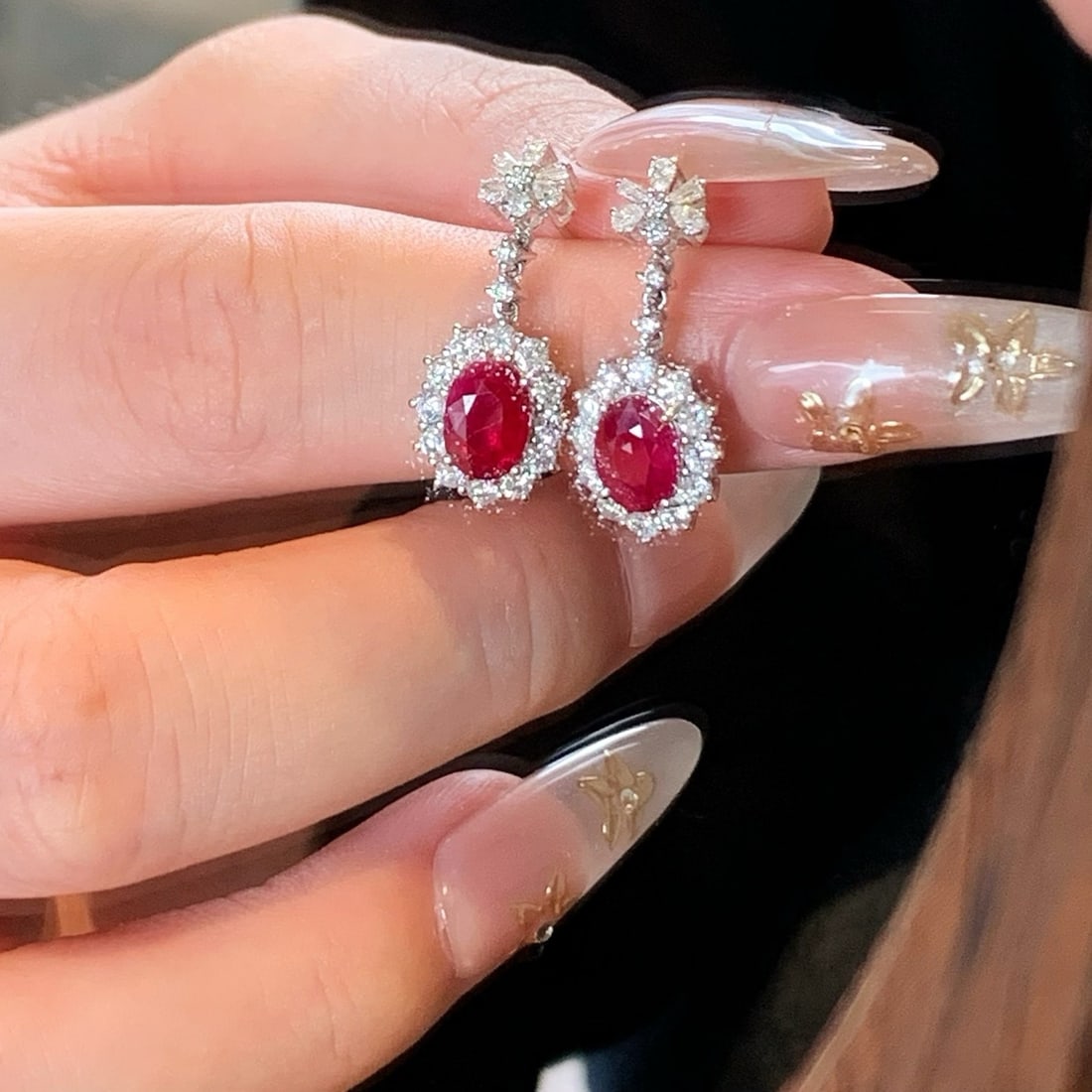 14k Gold 3.38 Ctw Vivid Red Natural Ruby & Diamond Earrings - 6