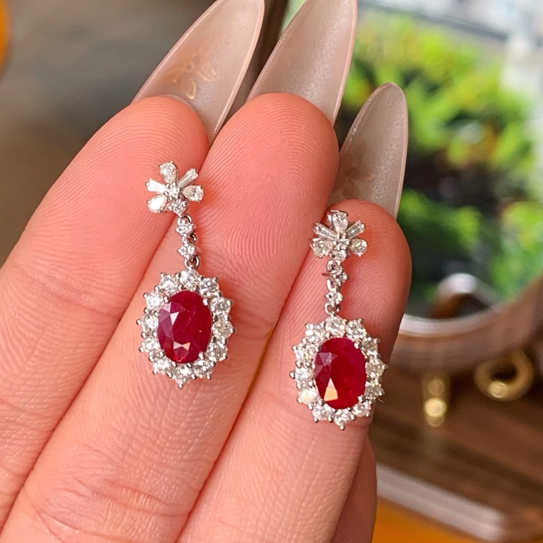 14k Gold 3.38 Ctw Vivid Red Natural Ruby & Diamond Earrings - 7