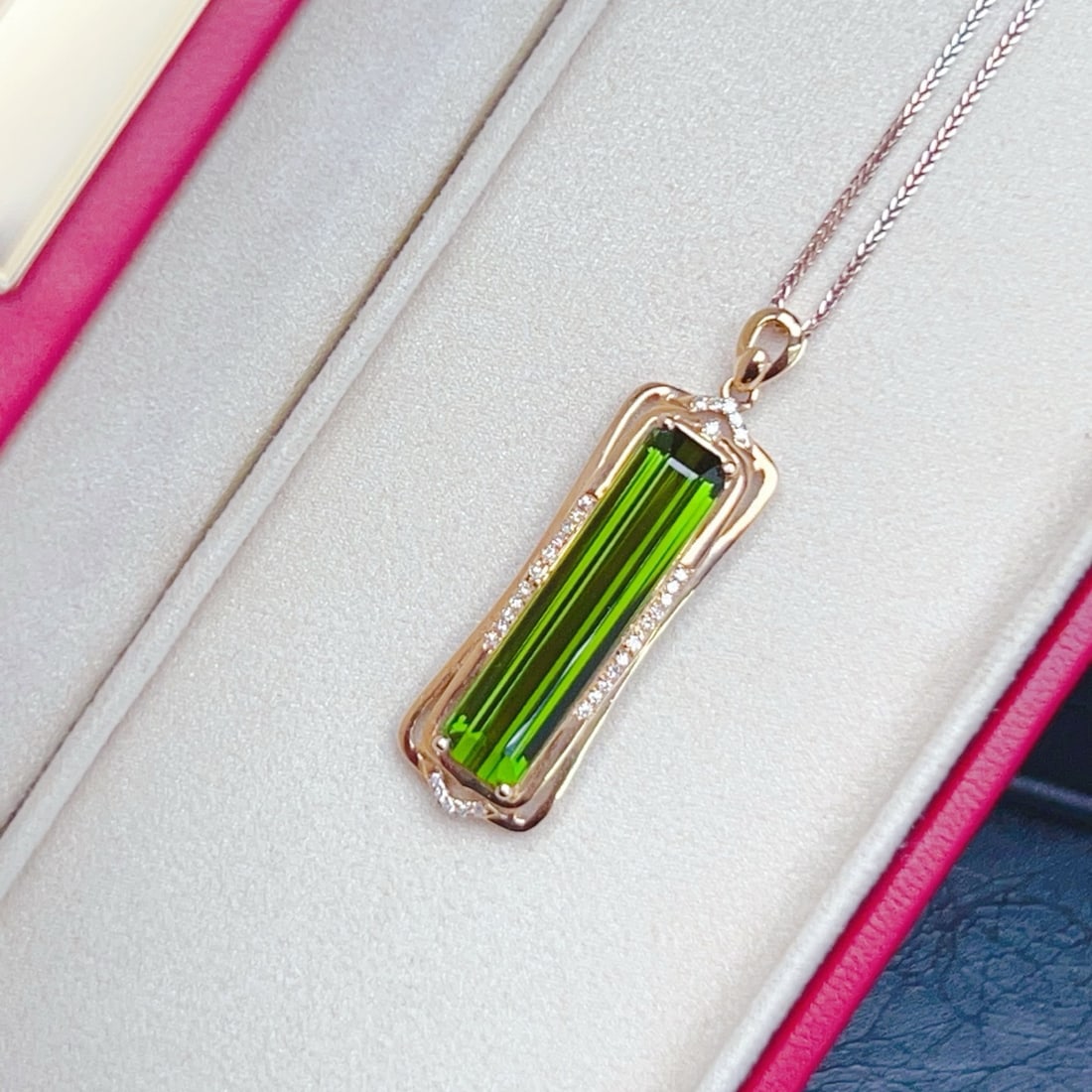 14k Gold 6.45 Ct Natural Tourmaline & Diamond Pendant( Without Chain ) - 2