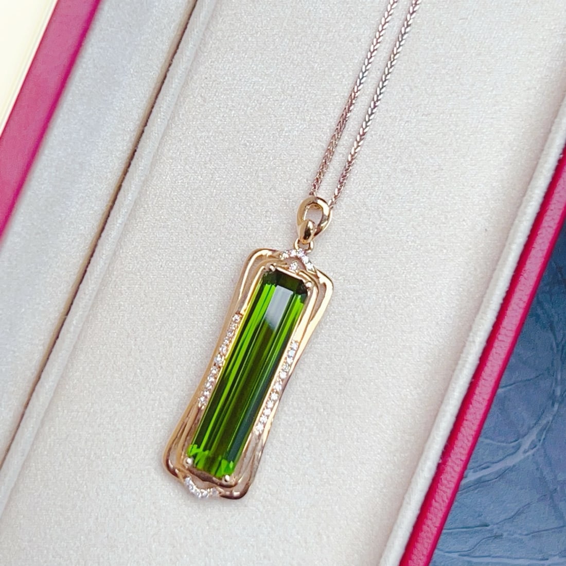 14k Gold 6.45 Ct Natural Tourmaline & Diamond Pendant( Without Chain ) - 6