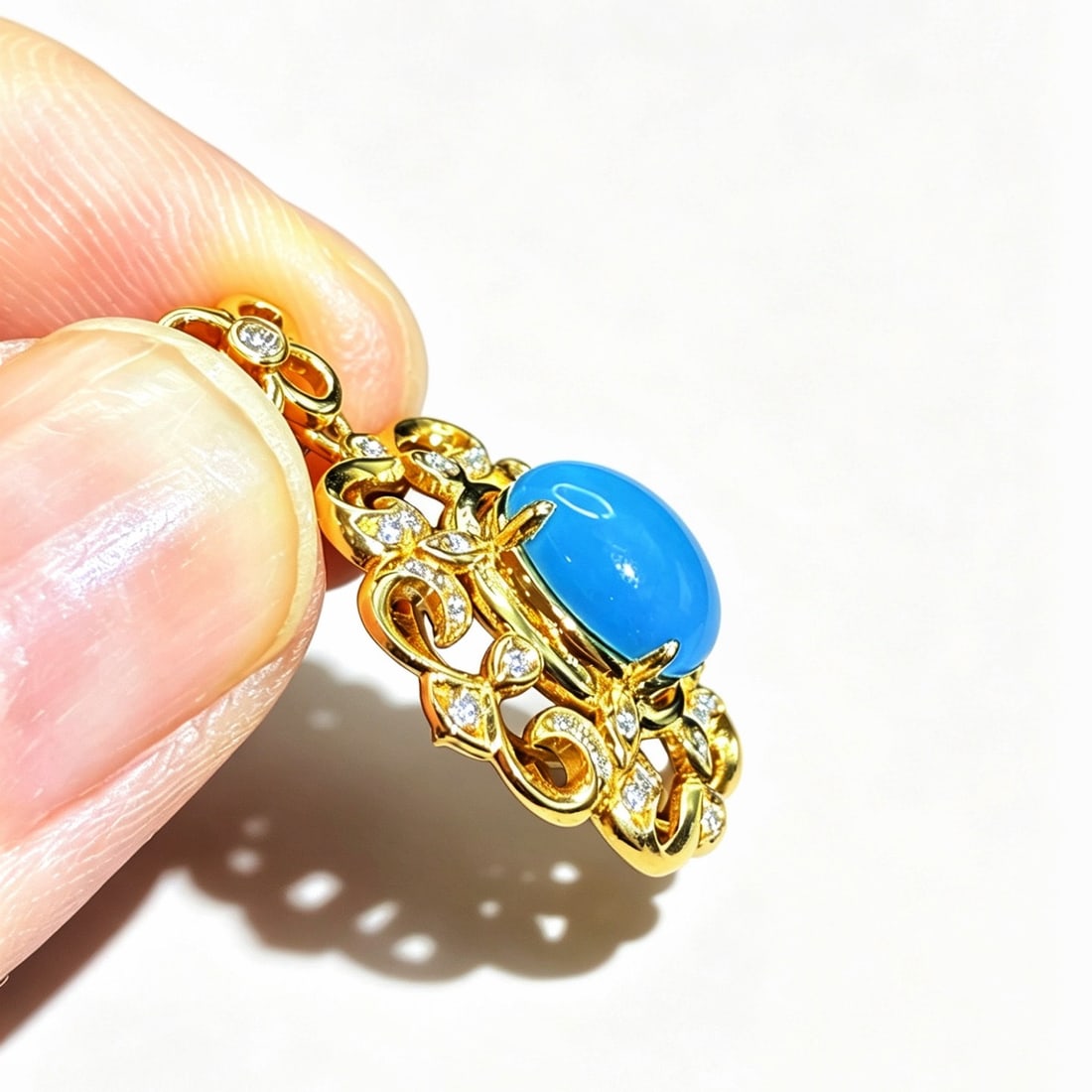 14k Gold 1.04 Ctw Natural Blue Turquoise & Diamond Pendant( Without Chain ) - 4