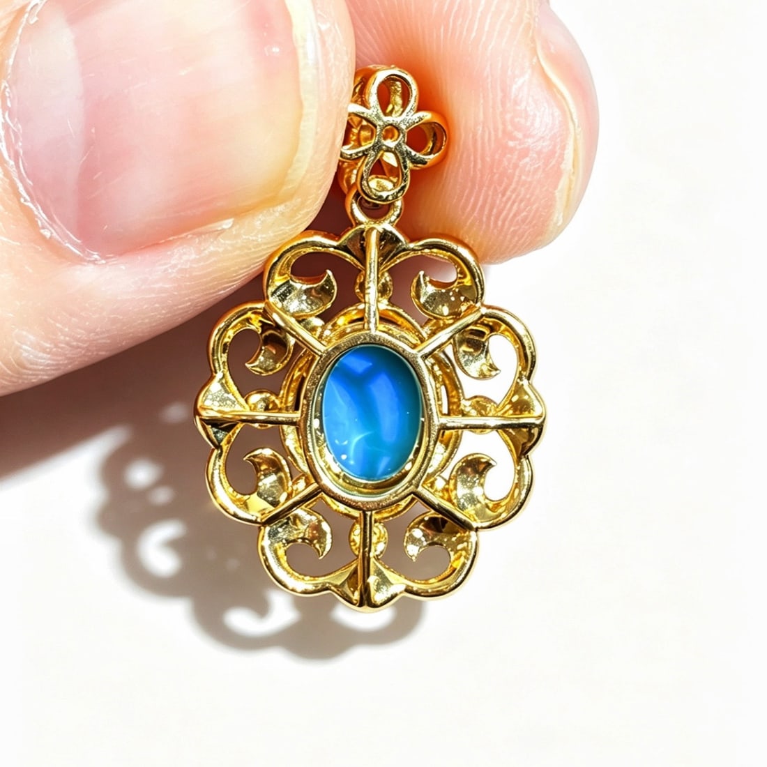 14k Gold 1.04 Ctw Natural Blue Turquoise & Diamond Pendant( Without Chain ) - 5