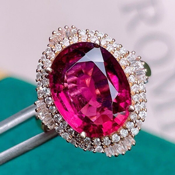 14k Gold 7.26 Ct Natural Tourmaline & Diamond Ring - 3
