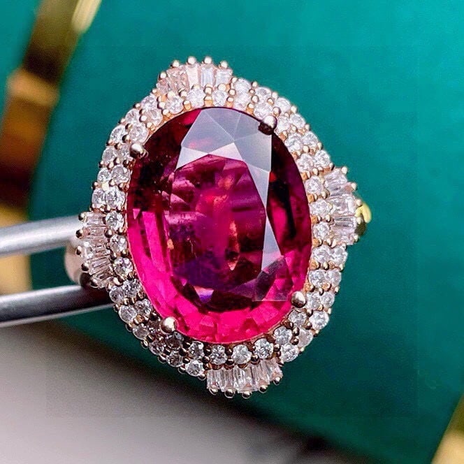 14k Gold 7.26 Ct Natural Tourmaline & Diamond Ring - 5