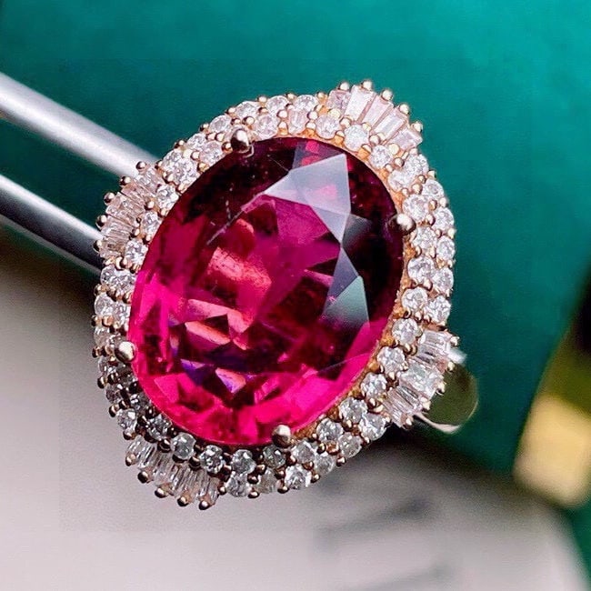 14k Gold 7.26 Ct Natural Tourmaline & Diamond Ring - 6