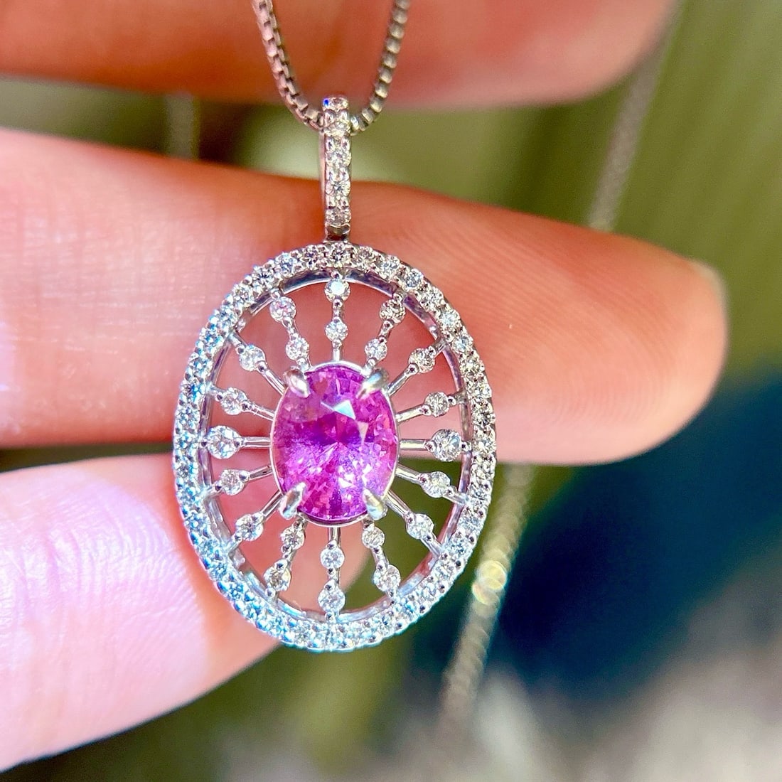 14k Gold 1.98 Ctw Natural Sapphire & Diamond Pendant( Without Chain ) - 2