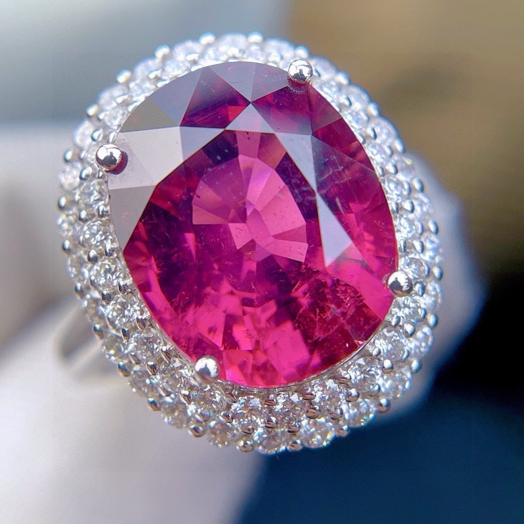 14k Gold 8.85 Ct Natural Tourmaline & Diamond Ring - 2