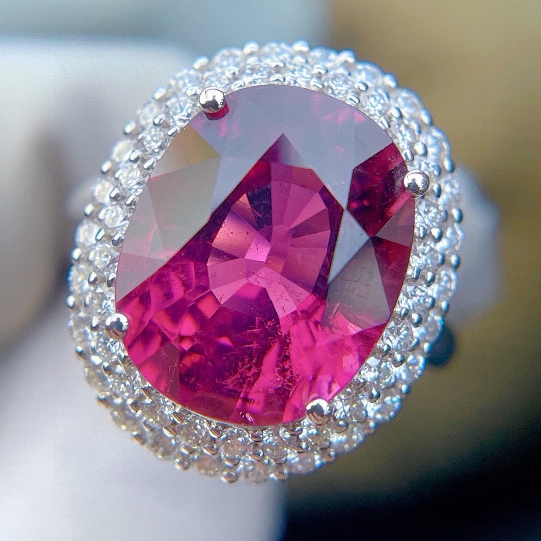 14k Gold 8.85 Ct Natural Tourmaline & Diamond Ring - 3