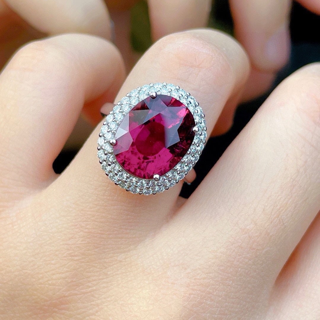 14k Gold 8.85 Ct Natural Tourmaline & Diamond Ring - 4