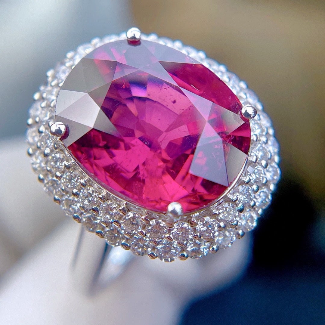 14k Gold 8.85 Ct Natural Tourmaline & Diamond Ring - 6