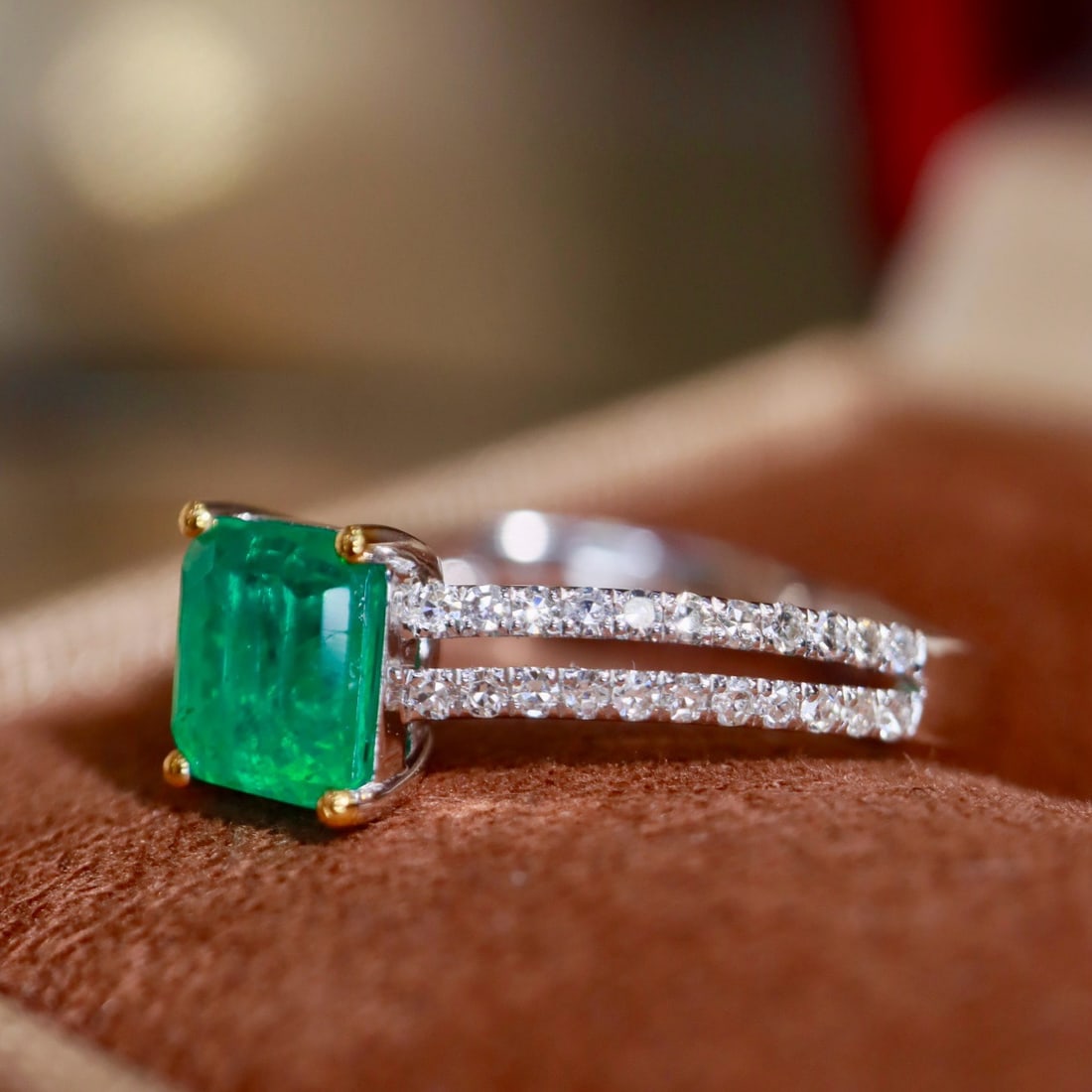 14k Gold 1.03 Ctw Natural Emerald & Diamond Ring - 7