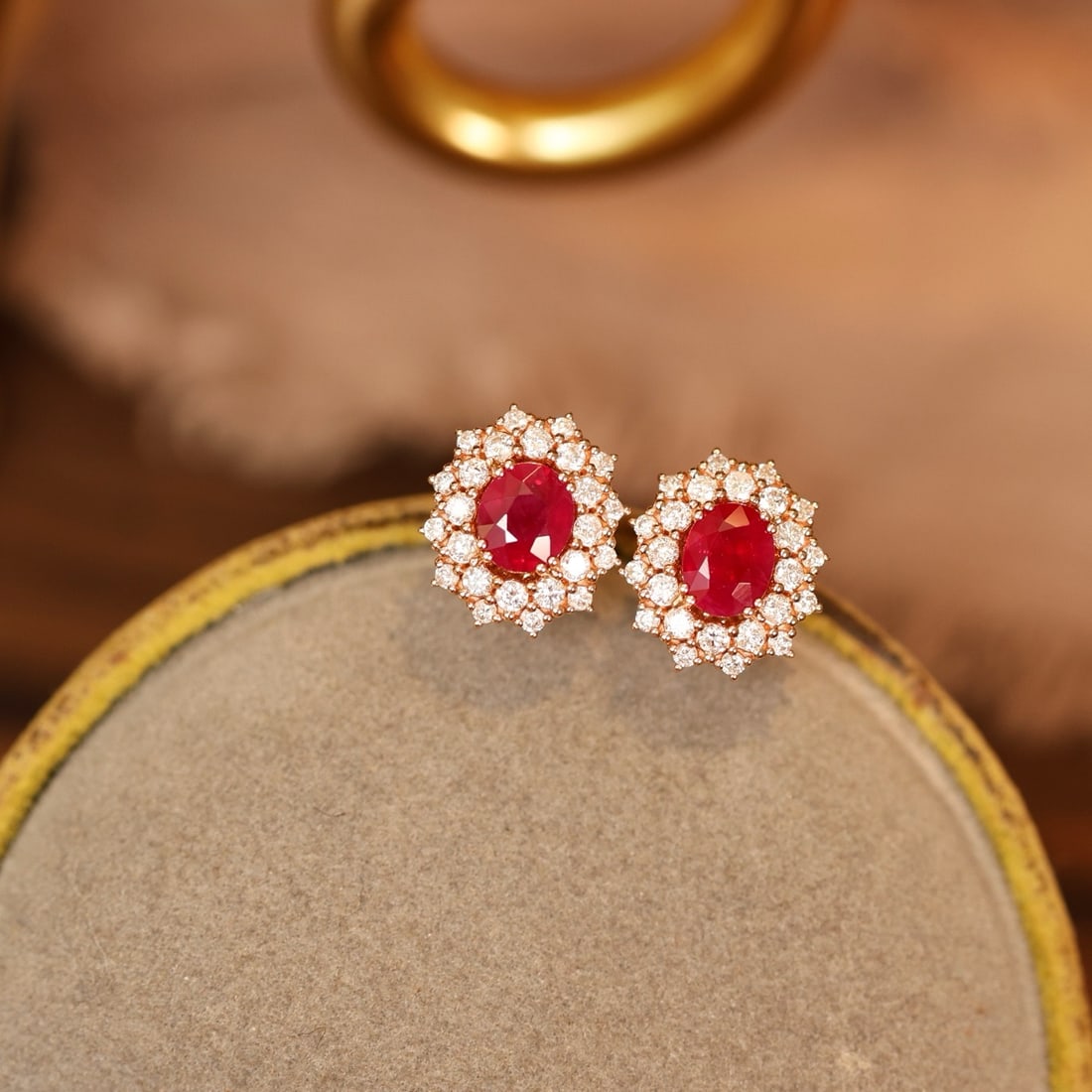 14k Gold 1.31 Ctw Vivid Red Natural Ruby & Diamond Earrings - 3