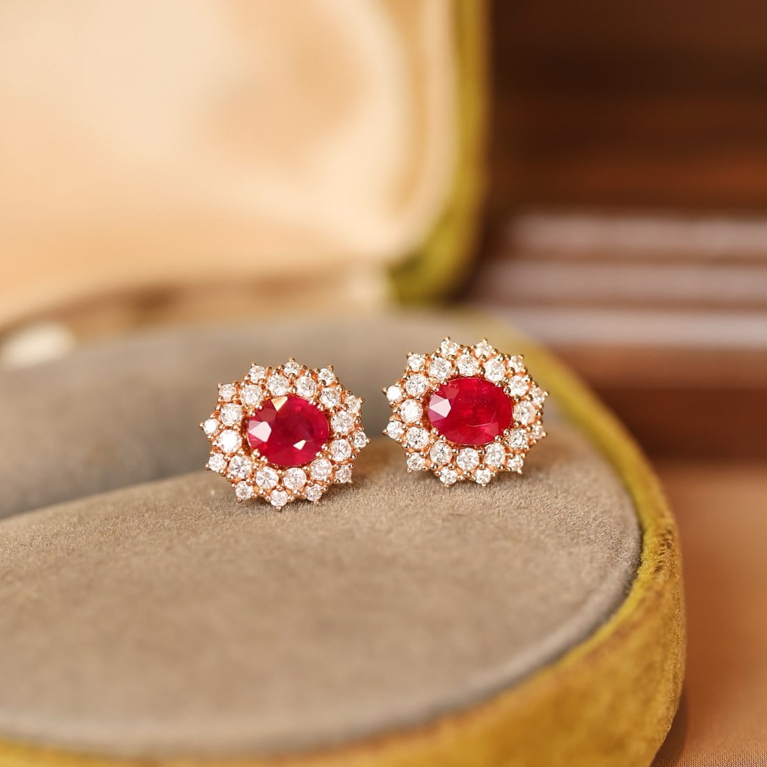 14k Gold 1.31 Ctw Vivid Red Natural Ruby & Diamond Earrings - 4