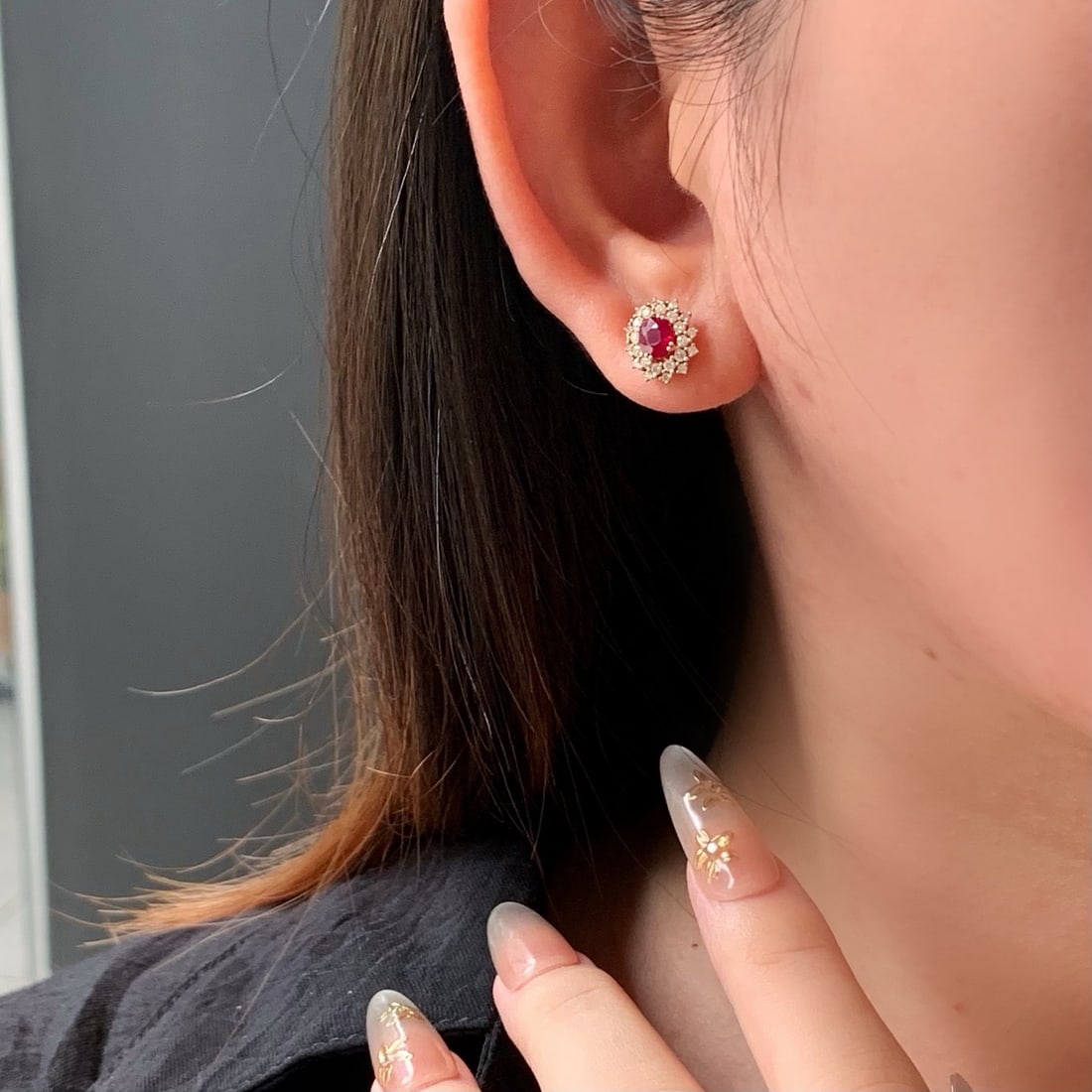 14k Gold 1.31 Ctw Vivid Red Natural Ruby & Diamond Earrings - 5