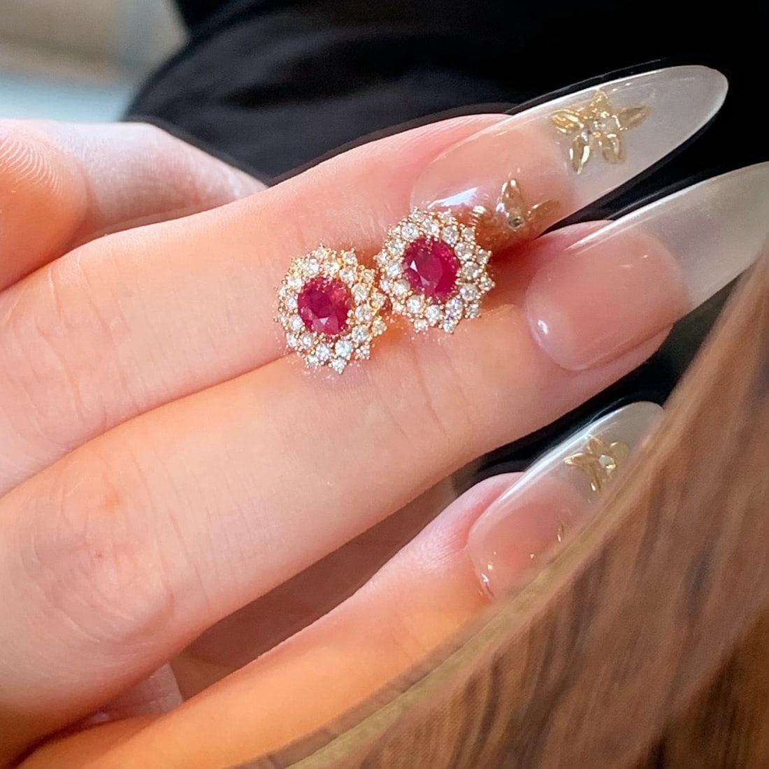 14k Gold 1.31 Ctw Vivid Red Natural Ruby & Diamond Earrings - 7