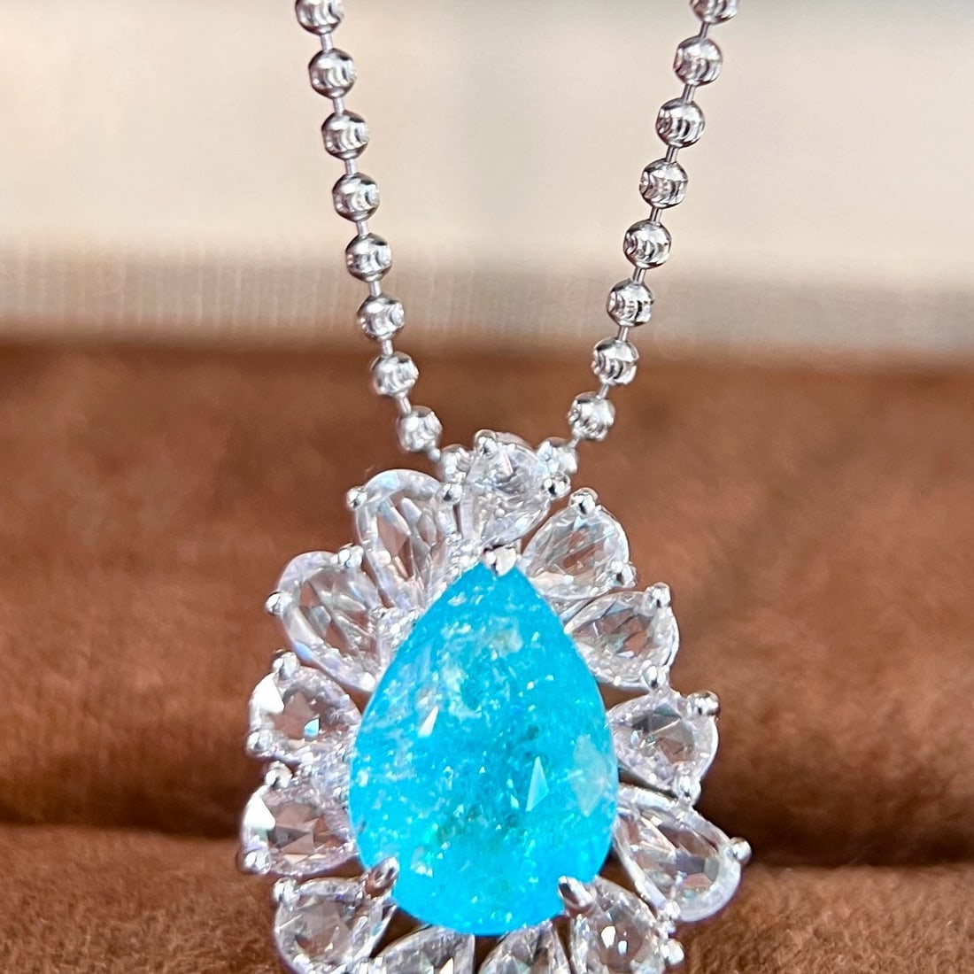 14k Gold 4.54 Ctw Natural Paraiba Tourmaline & Sapphire Pendant( Without Chain ) - 2