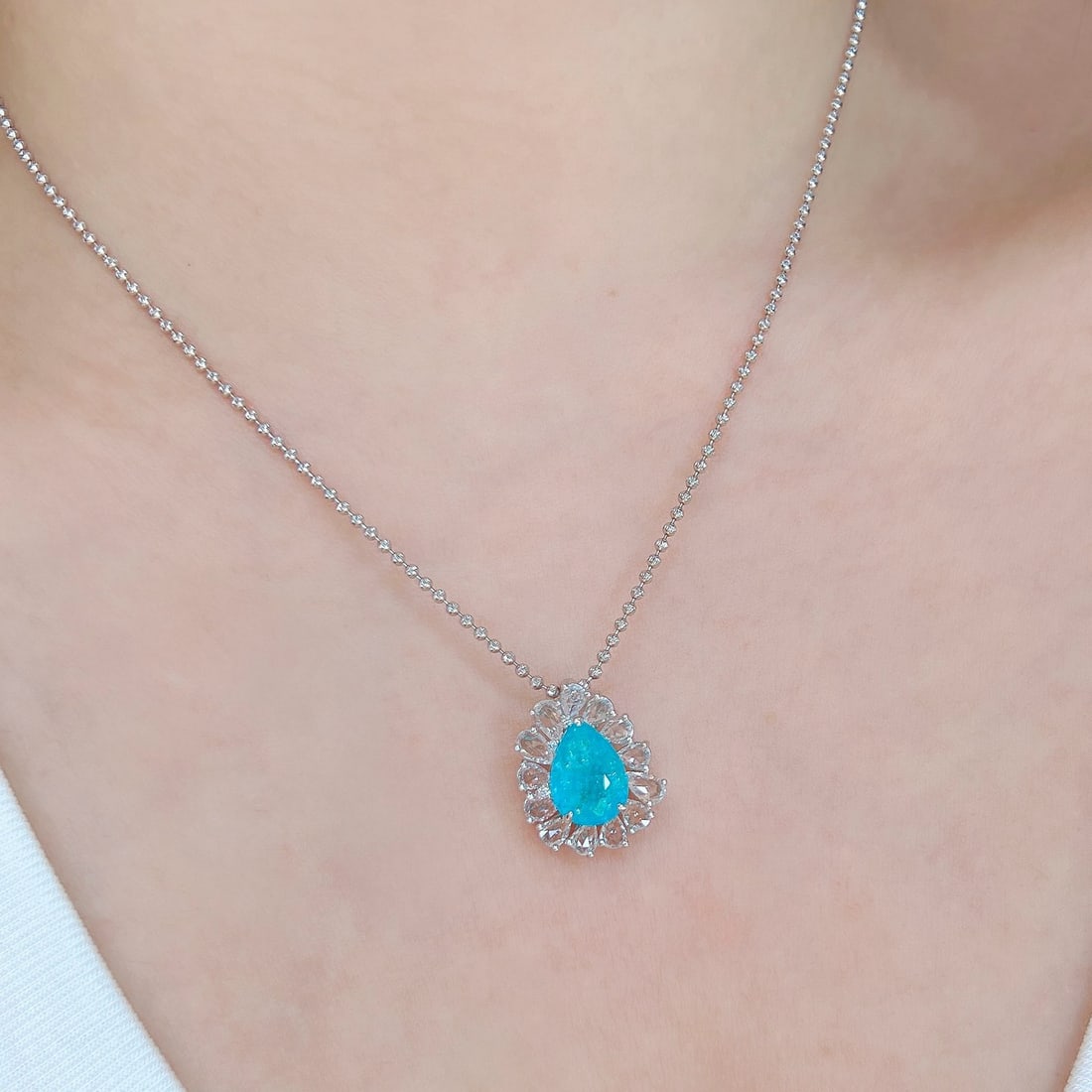 14k Gold 4.54 Ctw Natural Paraiba Tourmaline & Sapphire Pendant( Without Chain ) - 7