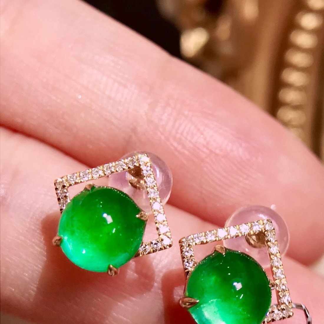 14k Gold 2.5 Ct Natural Emerald & Diamond Earrings - 2