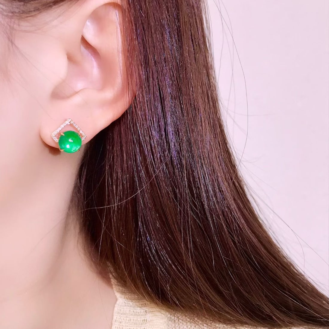 14k Gold 2.5 Ct Natural Emerald & Diamond Earrings - 4