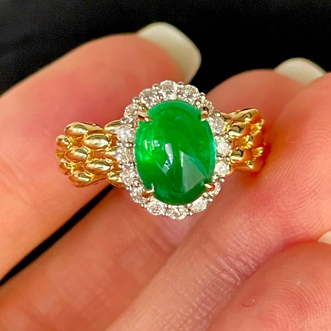 14k Gold 2.3 Ct Natural Emerald & Diamond Ring - 5