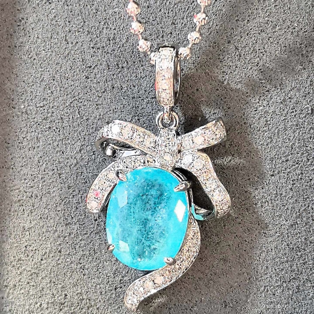 14k Gold 2.76 Ctw Natural Paraiba Tourmaline & Diamond Pendant( Without Chain ) - 2