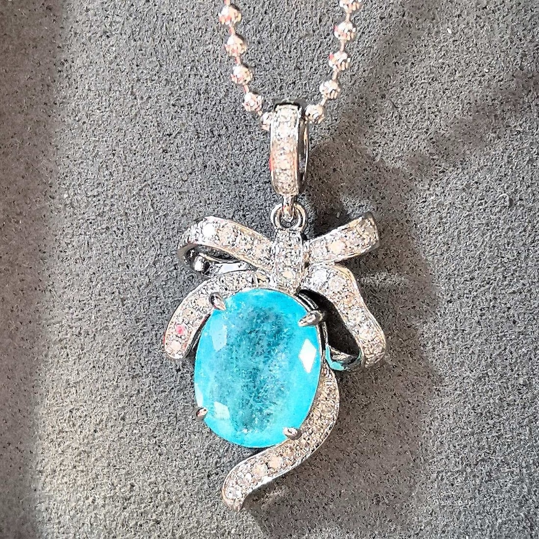 14k Gold 2.76 Ctw Natural Paraiba Tourmaline & Diamond Pendant( Without Chain ) - 4