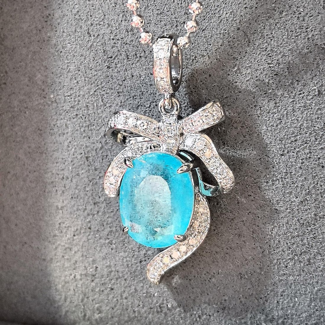 14k Gold 2.76 Ctw Natural Paraiba Tourmaline & Diamond Pendant( Without Chain ) - 5