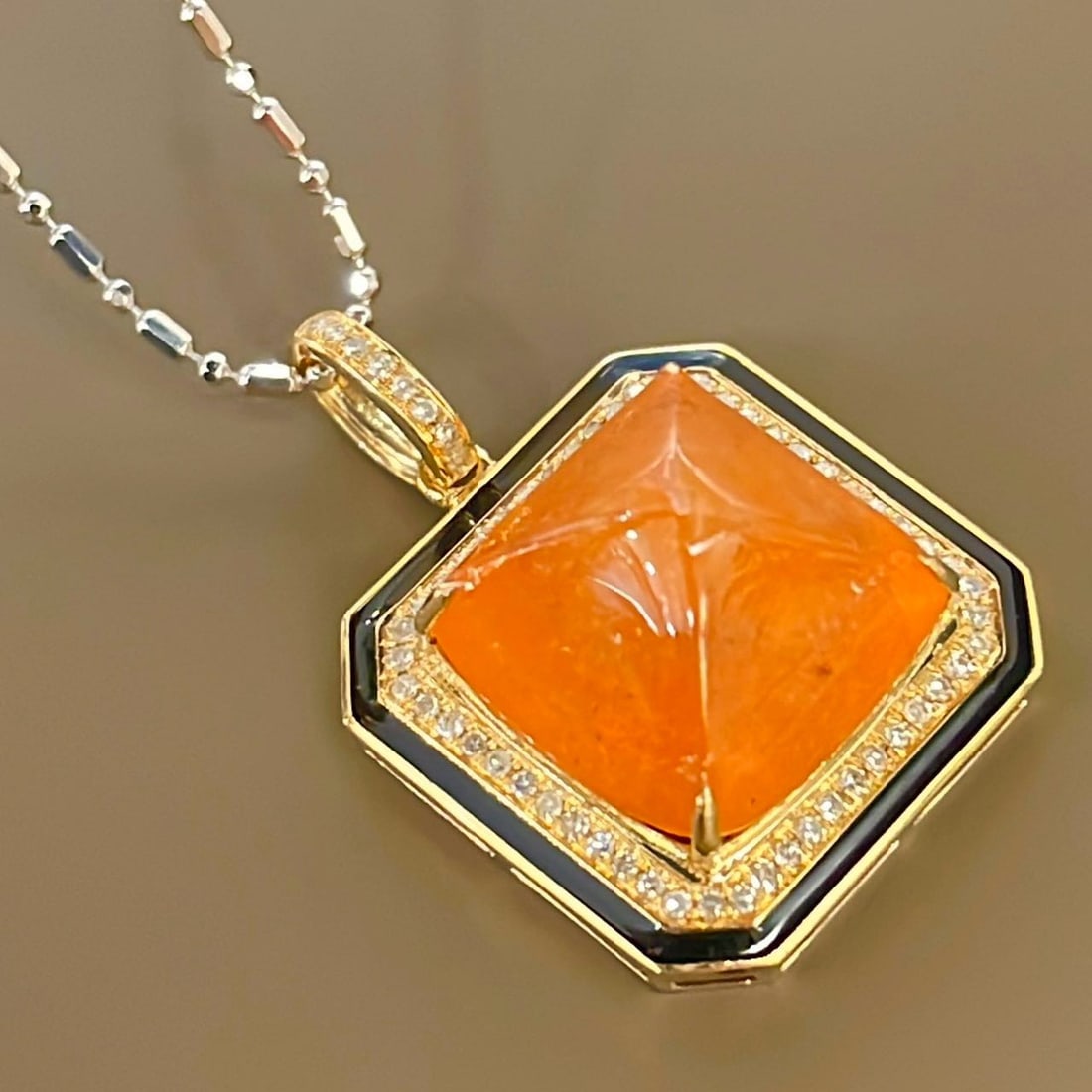 14k Gold 11.8 Ct Natural Spessartine & Diamond Pendant( Without Chain ) - 3