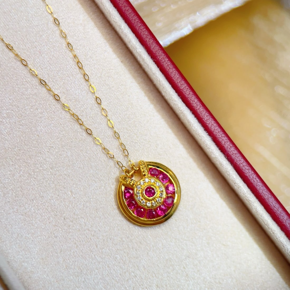 14k Gold 0.7 Ct Natural Ruby & Diamond Necklace - 2
