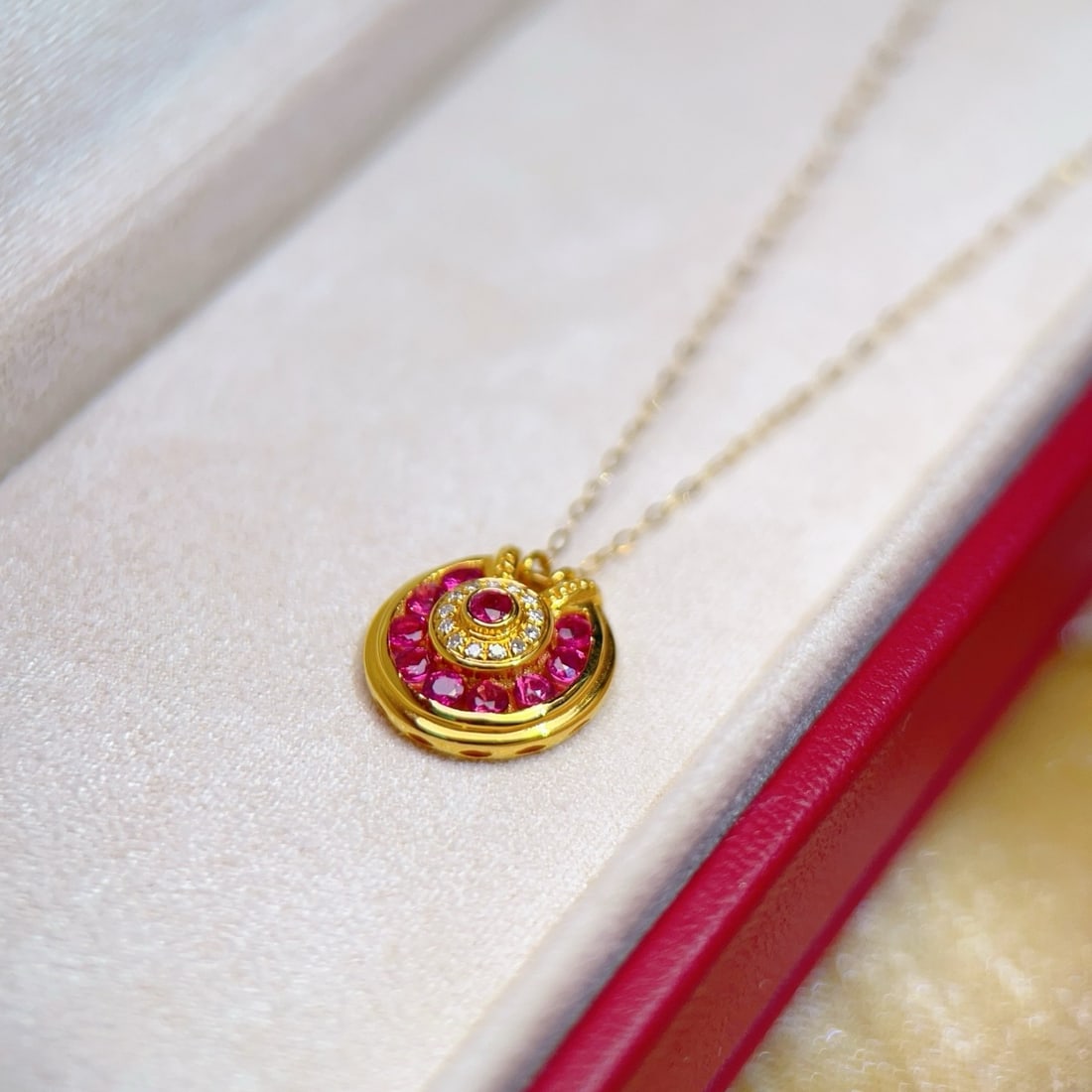 14k Gold 0.7 Ct Natural Ruby & Diamond Necklace - 3