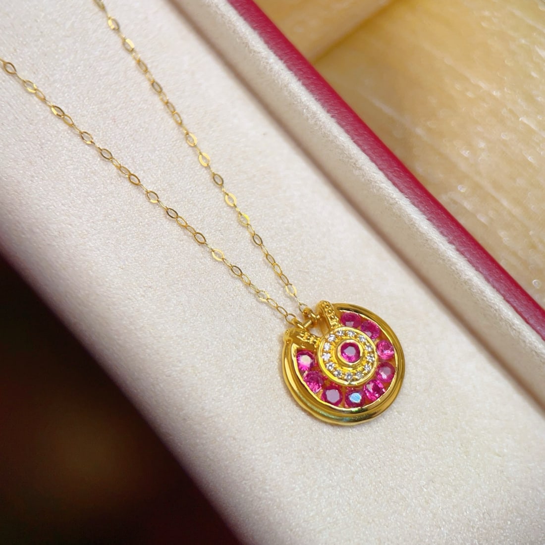14k Gold 0.7 Ct Natural Ruby & Diamond Necklace - 4