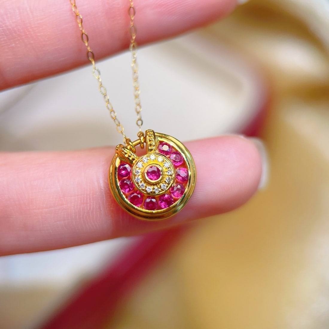 14k Gold 0.7 Ct Natural Ruby & Diamond Necklace - 5