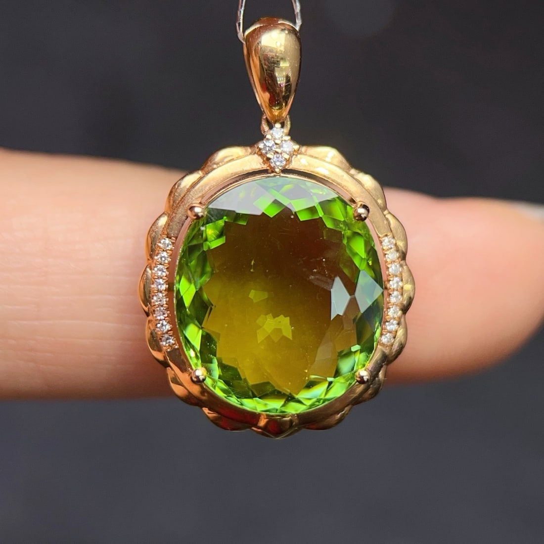 14k Gold 9.22 Ctw Natural Tourmaline & Diamond Pendant( Without Chain ) - 2