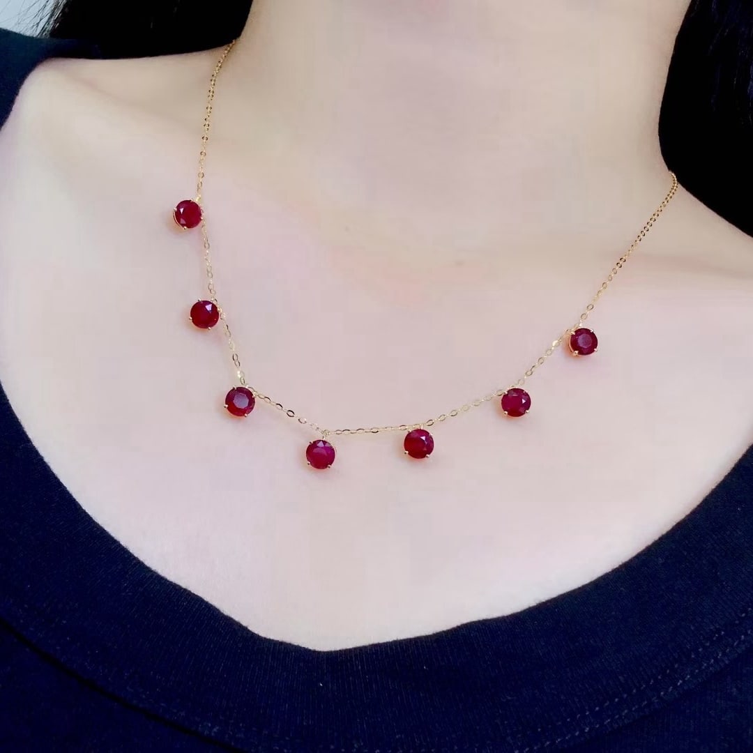 14k Gold 6.2 Ct Vivid Red Natural Ruby Necklace - 4