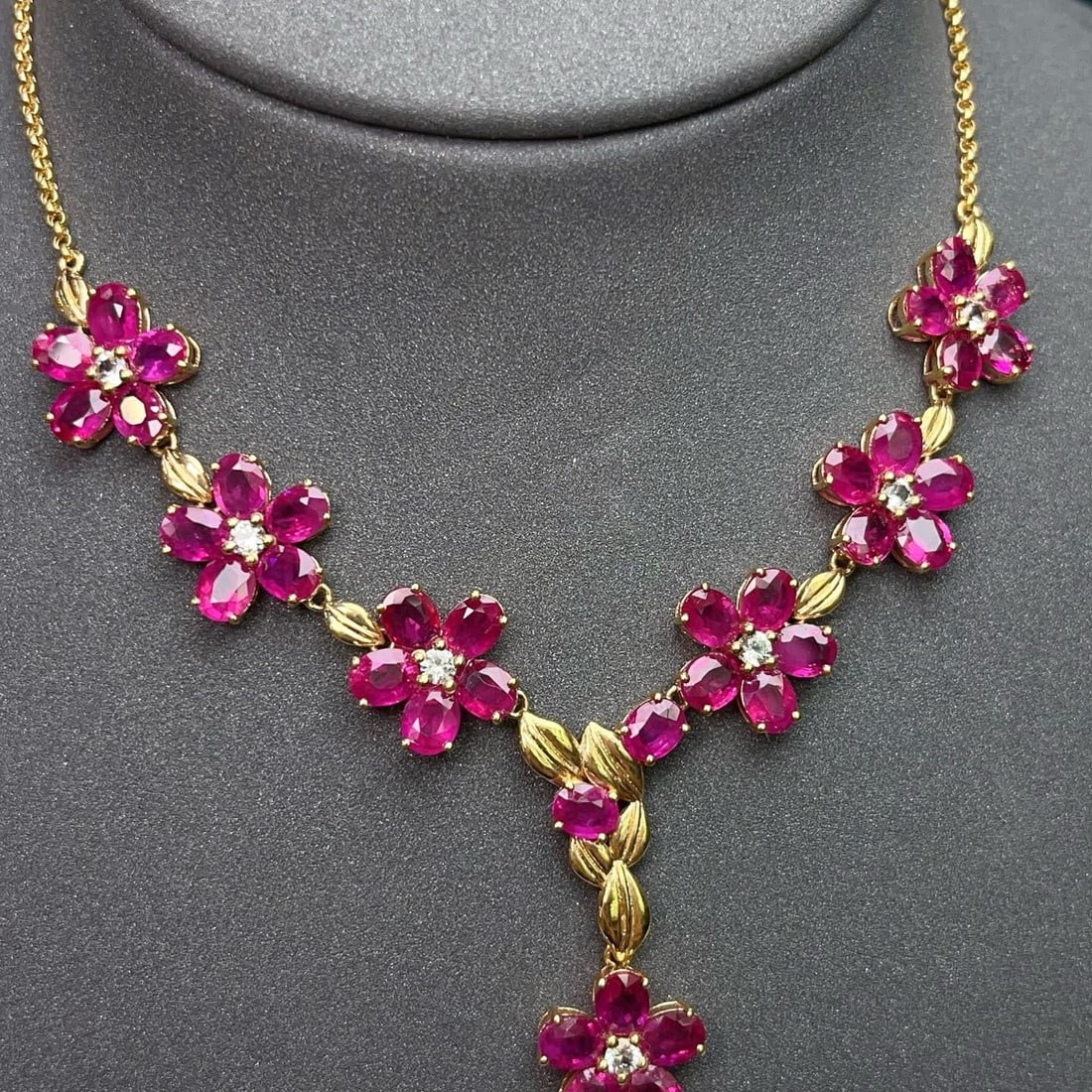 14k Gold 12.10 Ct Natural Ruby & Sapphire Necklace - 3