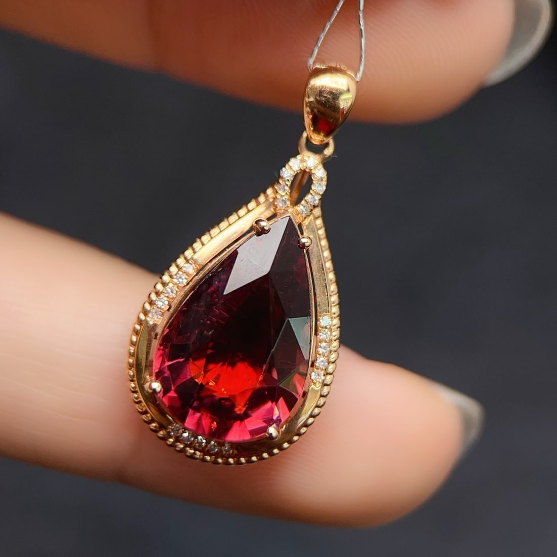 14k Gold 5.65 Ct Natural Tourmaline & Diamond Pendant( Without Chain ) - 3