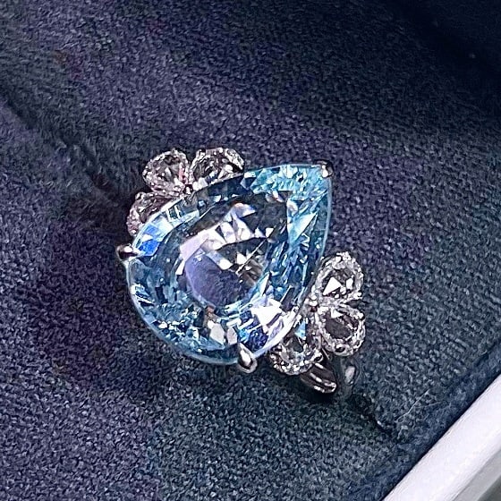 14k Gold 5.27 Ctw Natural Aquamarine & Sapphire Ring - 3