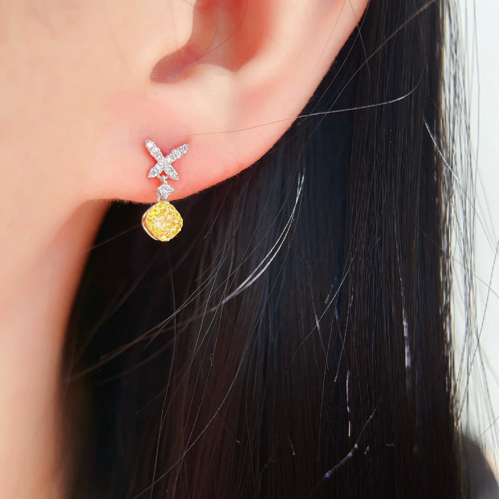14k Gold 0.37 Ctw Natural Yellow Diamond & Diamond Earrings - 2