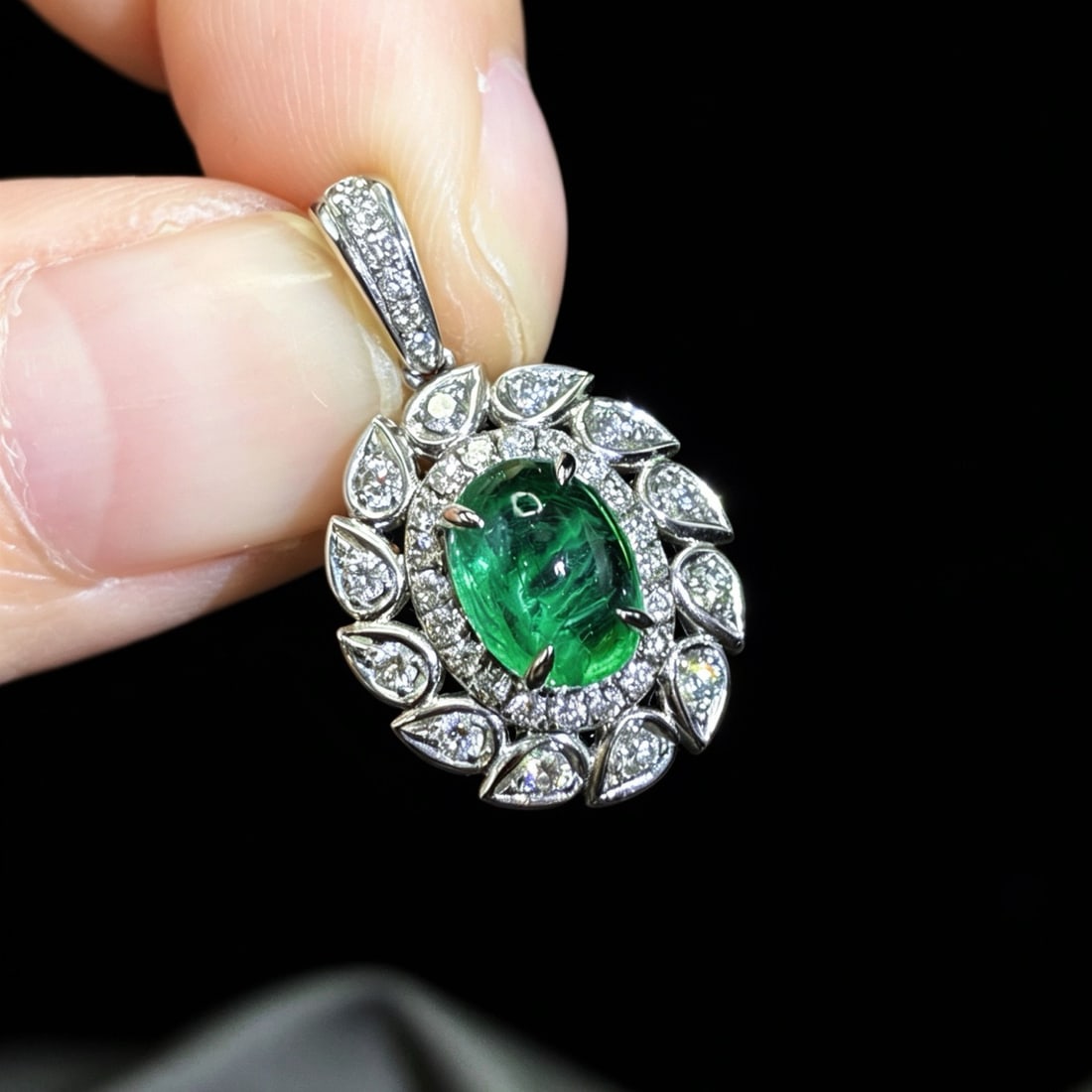 14k Gold 1.91 Ctw Natural Emerald & Diamond Pendant( Without Chain ) - 2
