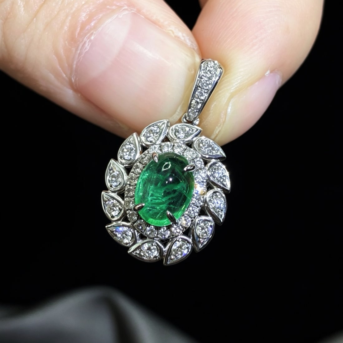 14k Gold 1.91 Ctw Natural Emerald & Diamond Pendant( Without Chain ) - 3
