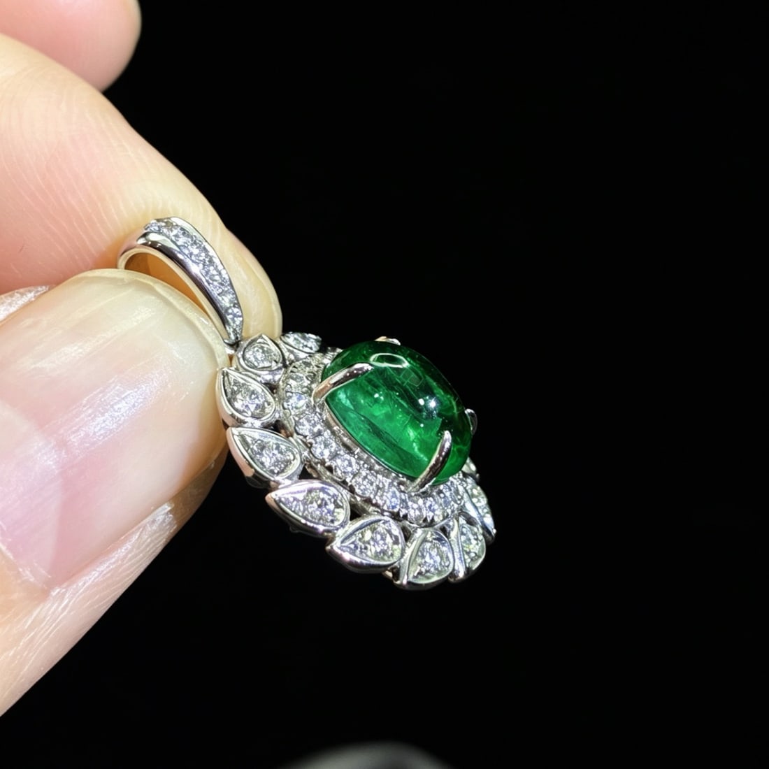 14k Gold 1.91 Ctw Natural Emerald & Diamond Pendant( Without Chain ) - 4