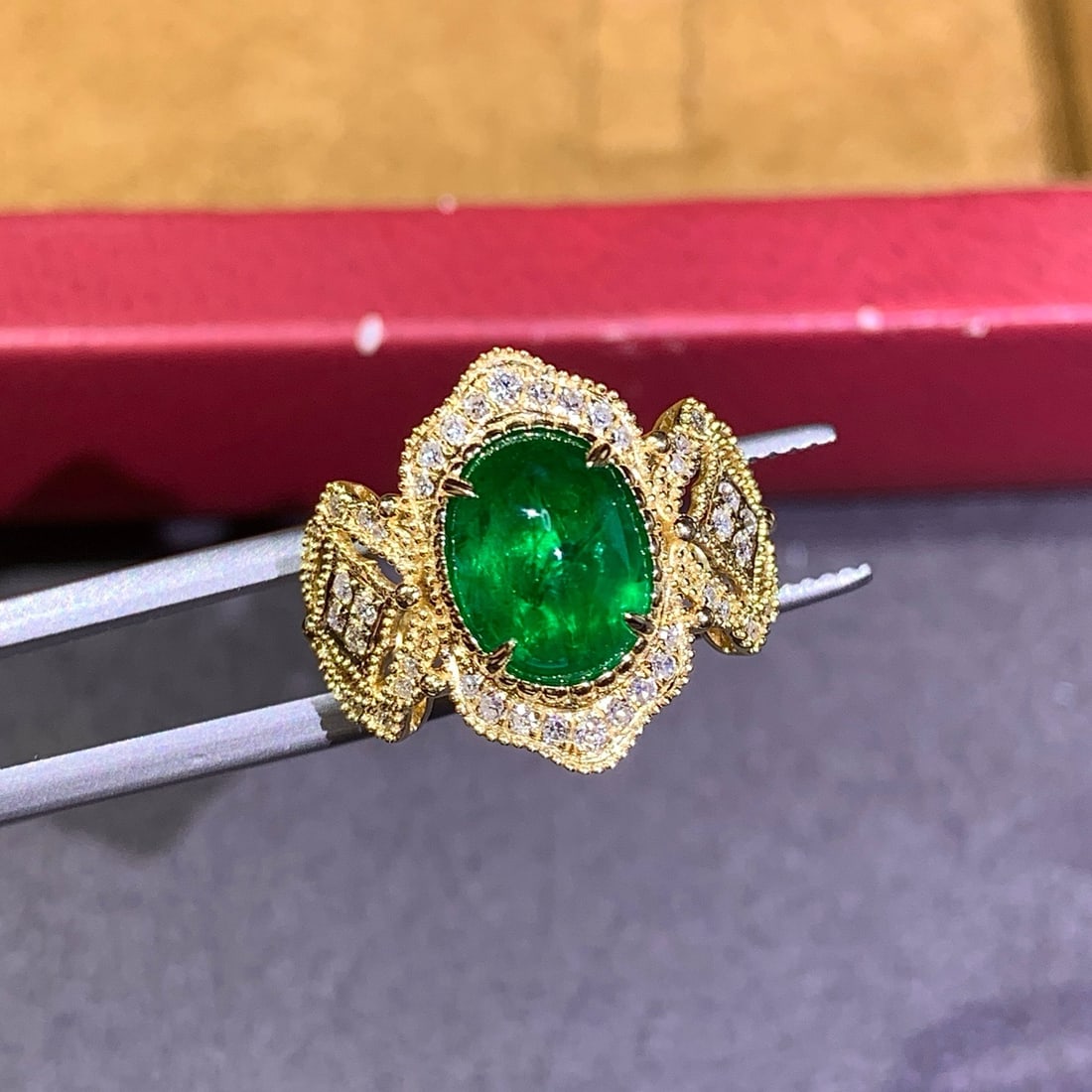 14k Gold 2.97 Ctw Vivid Green Natural Emerald & Diamond Ring - 2