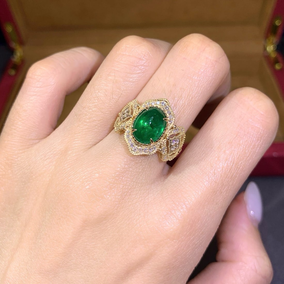 14k Gold 2.97 Ctw Vivid Green Natural Emerald & Diamond Ring - 5