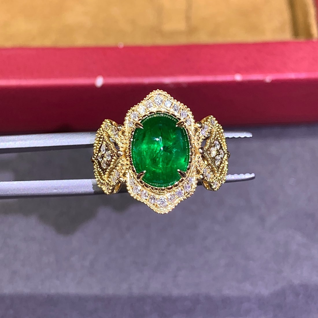 14k Gold 2.97 Ctw Vivid Green Natural Emerald & Diamond Ring - 7