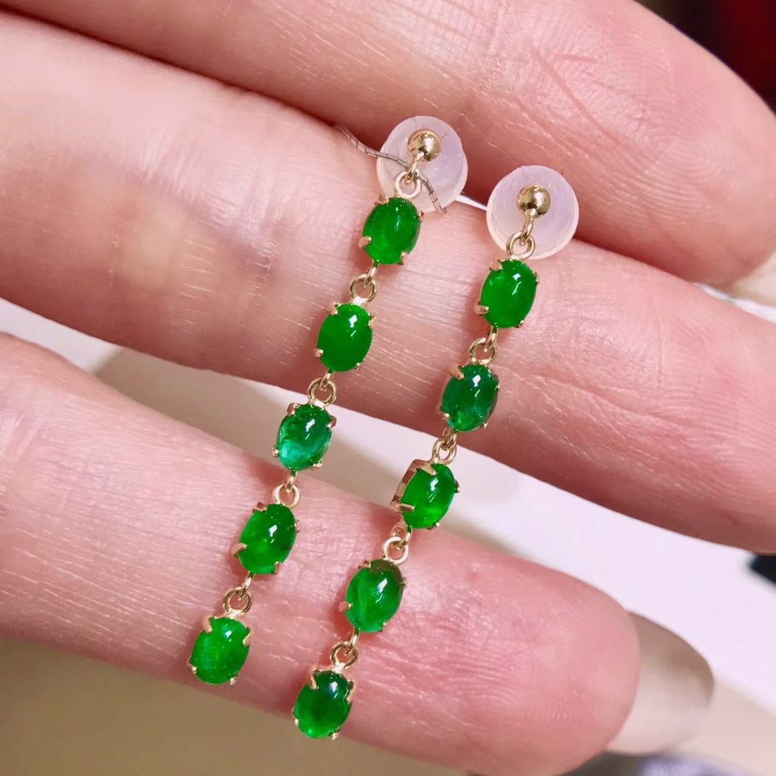 14k Gold 1.77 Ct Natural Emerald Earrings - 3