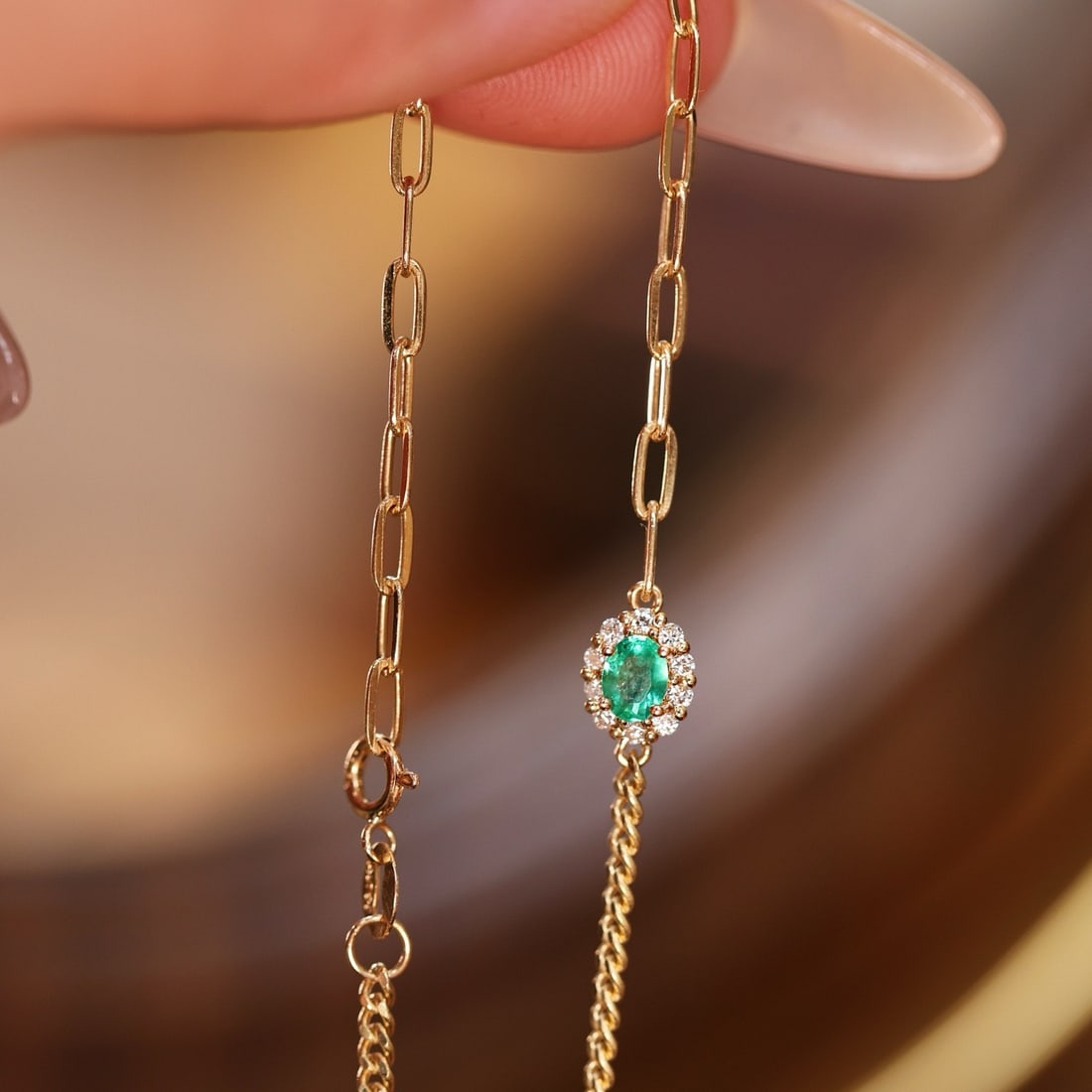 14k Gold 0.25 Ctw Natural Emerald & Diamond Bracelet - 4