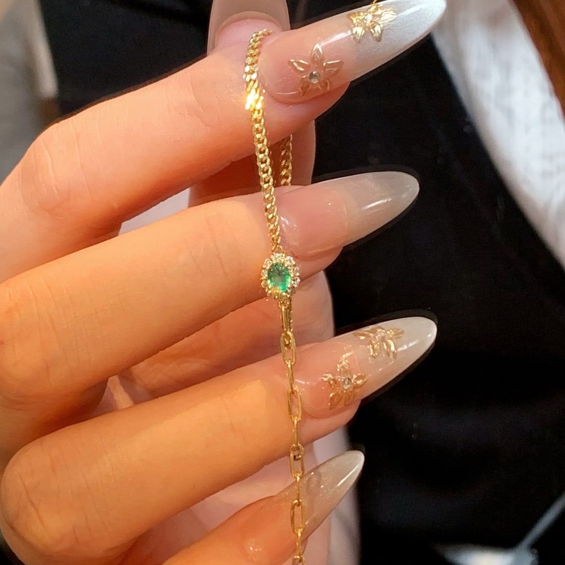 14k Gold 0.25 Ctw Natural Emerald & Diamond Bracelet - 5
