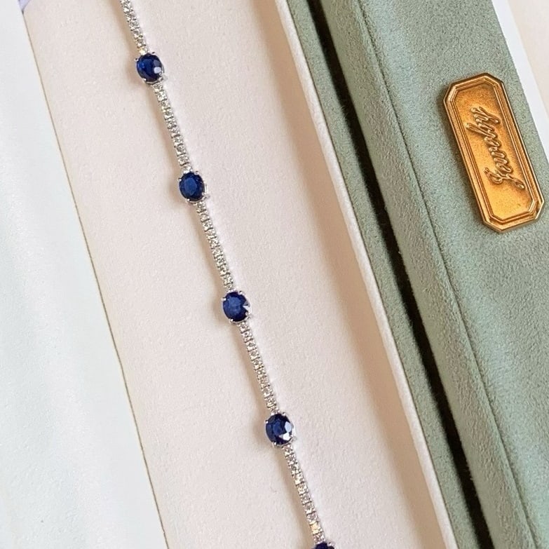 14k Gold 3.77 Ctw Natural Sapphire & Diamond Bracelet - 2